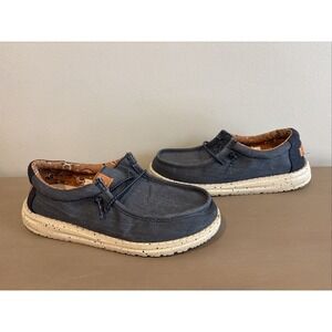Hey Dude Wally Youth Washed Canvas Navy Casual Comfort Slip-On Kids 3